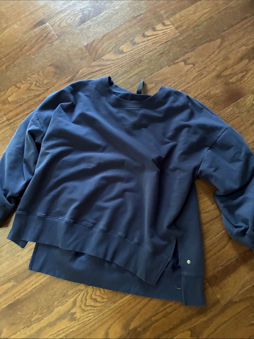 Relaxed Navy Crewneck Sweatshirt with Side Snap Detail